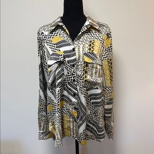 MELLODAY Black and Yellow Patterned Blouse